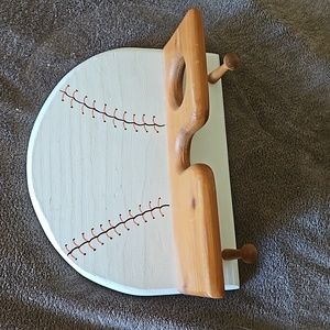 Vintage Kid's Baseball Player's Shelf Holds Bat, Ball, Hat & Glove- Solid Wood